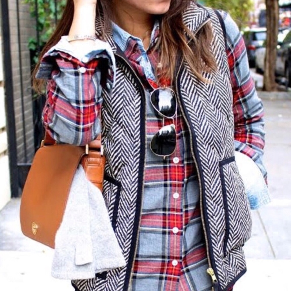 J.CREW EXCURSION QUILTED VEST IN HERRINGBONE